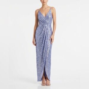 AQUA Sleeveless Sequin Long Column Evening Gown Colorful Blue Size 6 Dress